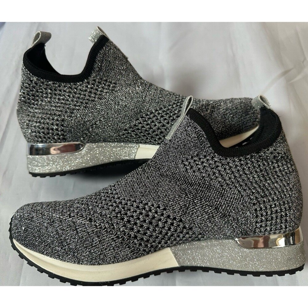 J Slides Oren Knit Slip On Sneakers Black Silver Women’s Size 6